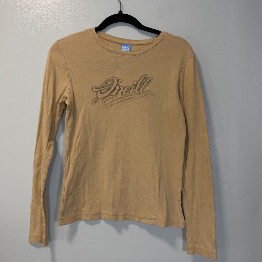 O'Neill Vintage 90s Y2K Long Sleeve Graphic Baby Tee Tan Brown Large Surf Skate